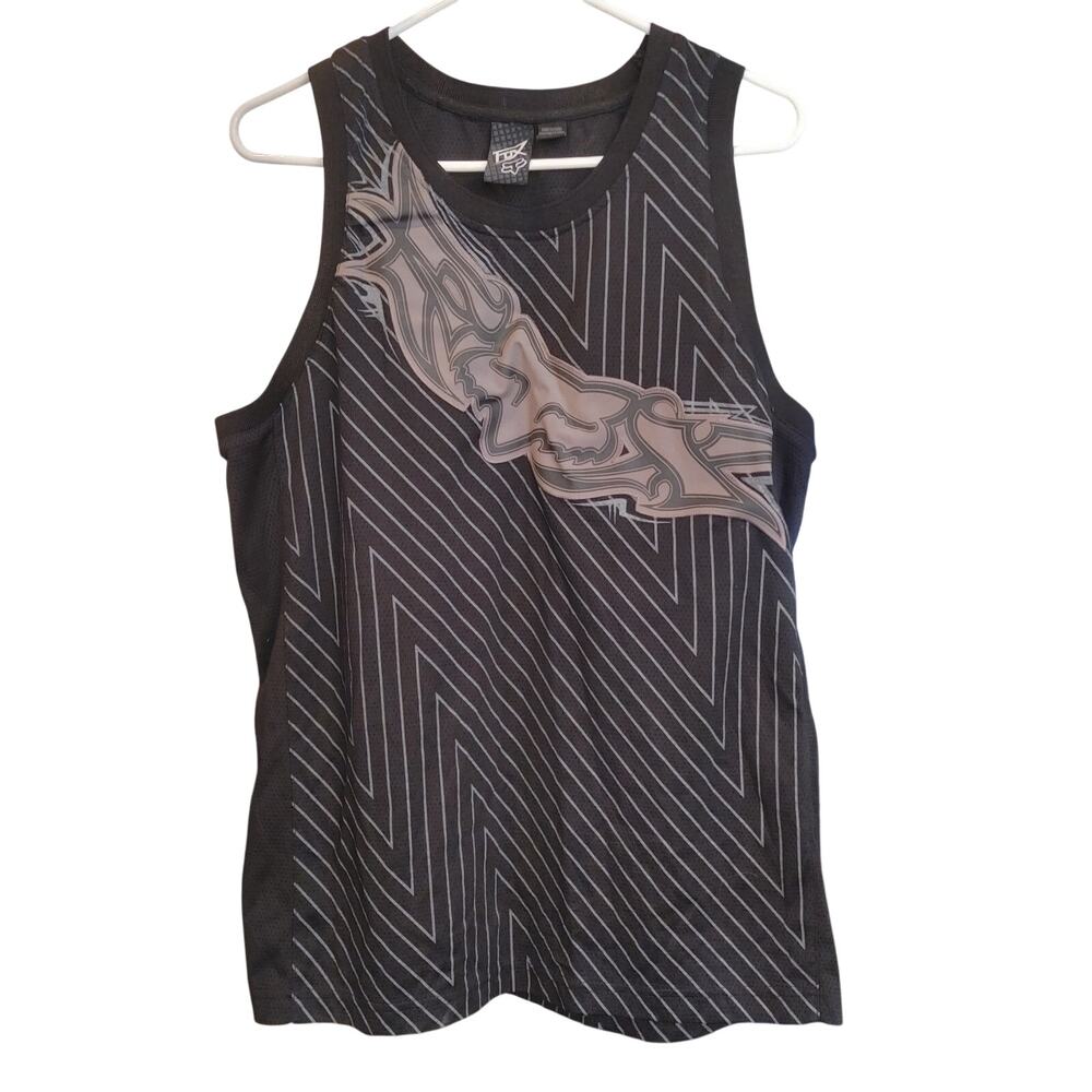Fox Racing Men's LG Black/Gray Stripe Logo Graphic Sleveeless Jersey Top